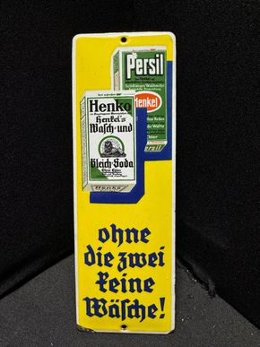 Persil Henko Henkel Türschild Emailschild  21 x 7 cm - D um 1925