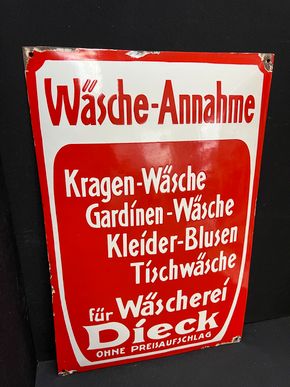 Wäscherei Dieck - Wäsche Annahme (Gewölbtes Emailleschild um 1900/1910)