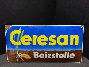 Ceresan Beizstelle Emailschild 60 x 30 cm - D um 1955