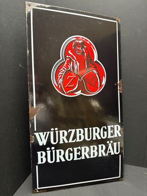 Würzburger Bürgerbräu (Großes abgekantetes Emalleschild von Boos & Hahn - 1930/1950)