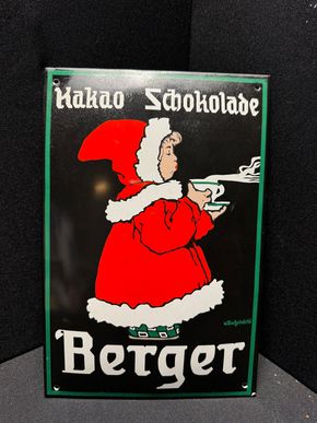 Kakao Schokolade Berger Emailschild 20 x 30 cm - Reproduktion