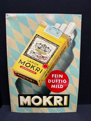 Lande Tabakfabrik - Mokri Cigaretten (50er Jahre Blechschild)