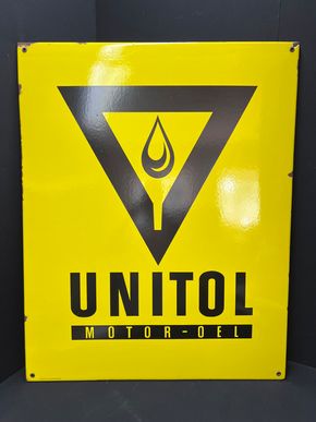 Unitol Motoren - Oel (Abgekantetes Emailleschild um 1950)