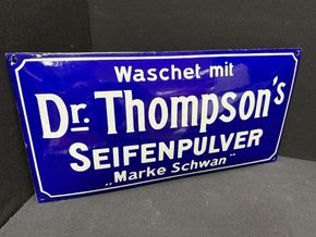 Dr. Thompsons Seifenpulver „Marke Schwan“ (Gewölbtes Emailleschild 1930/1950)