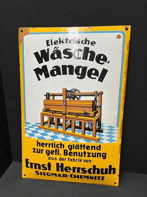 Ernst Herrschuh - Elektrische Wäsche Mangel (Emailleschild der 20er Jahre)