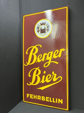 Berger Bier Fehrbellin - Großes Abgekantetes Emailleschild (1930/1950)