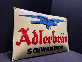 Adlerbräu Schwanden Emailschild 49 x 33 cm - Schweiz um 1925