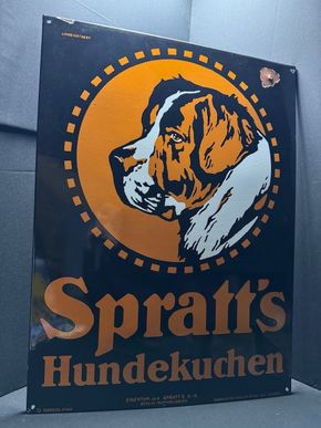 Spratts Spatt´s Hundekuchen Emailschild 98 x 64 cm - Lindenstaedt - D um 1915