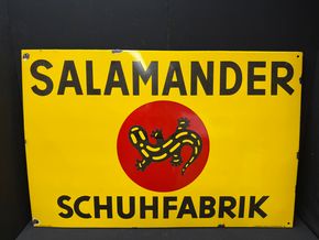 Salamander Schuhfabrik (grosses abgekantetes Emailleschild um 1950)