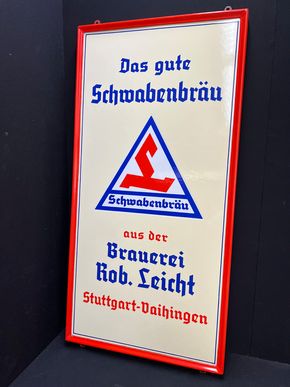 Brauerei Robert Leicht - Schwabenbräu (Emailleschild im emaillierten Rahmen)