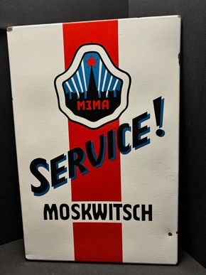 Moskwitsch Service KFZ Emailleschild DDR CCCP Russland 70 x 47 cm - DDR Schild