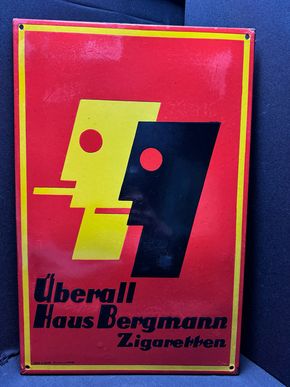 Überall - Haus Bergmann Zigaretten Emailschild HB 58 x 38 cm -  D um 1930