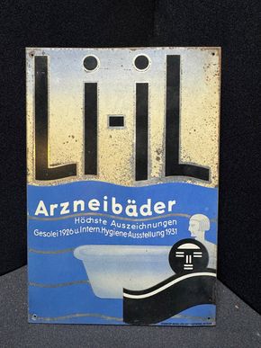 Kleines seltenes Blechschild - Li Il Arzneibäder 24 x 16 cm - Bauhaus - D um 1935