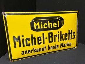 Michel Briketts - Anerkannt beste Marke (Gewölbtes Emailleschild um 1925)