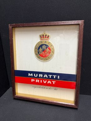 Muratti Tabakprudukte Berlin - Werberahmen mit bedruckter Glasscheine und zurückgesetzter Emblem