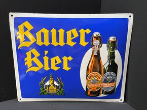 Bauer Bier Leipzig (Gewölbtes Emailleschild um 1920)