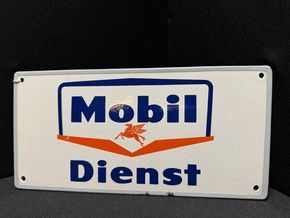 Kleines Emailschild - Mobil Dienst - Mobiloil, Mobilöl 27 x 13 cm - D um 1955