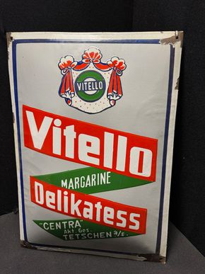  Vitello Delikatess Margarine Emailschild  Tetschen 51 x 36 cm - D/CZ um 1930