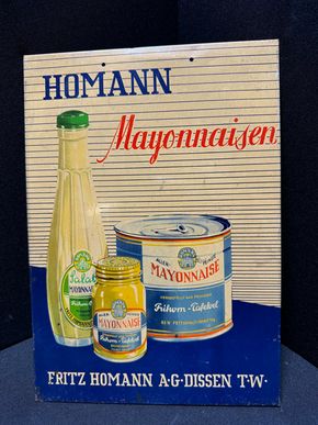 Blechschild Homann Mayonnaise Mayo - Fritz Homann - Dissen - 30 x 21 cm - D um 1955