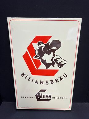 Kiliansbräu - Brauerei Cluss Heilbronn (Abgekantetes Emailleschild der 50er Jahre)