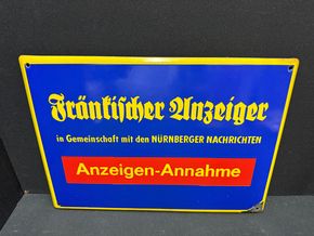 Fränkischer Anzeiger - Nürnberger Nachrichten (Emailleschild - Schräg abgekantet / 50er Jahre)