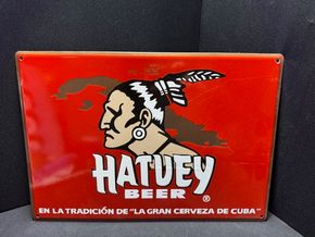 Hatuey Beer Emailleschild - Indianer Cuba Bacardi 52 x 36 cm