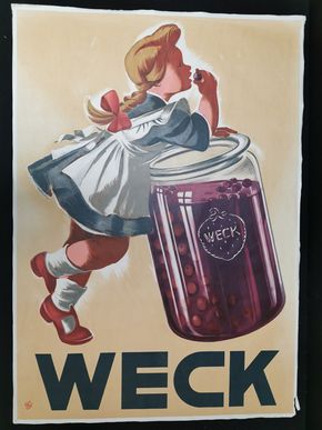 Weck Werbeplakat - Motiv: Mädchen nascht aus Einmachglas (Um 1950)