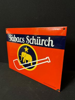 Tabacs Schürch Emailschild  38 x 28 cm - Elefant Pfeife Tabak - Frankreich/CH um 1955