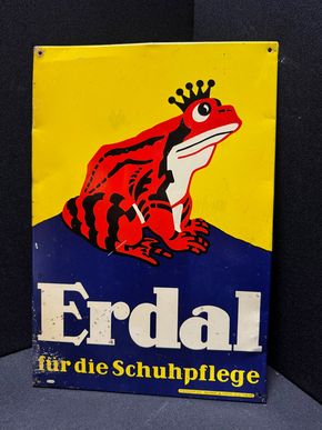 Erdal Rotfrosch Blechschild - Für die Schuhpflege  36,5 x 25 cm - D um 1925