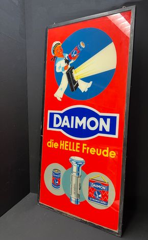 Daimon - Die helle Freude (Großes Glaswerbeschild aus der Zeit um 1945)